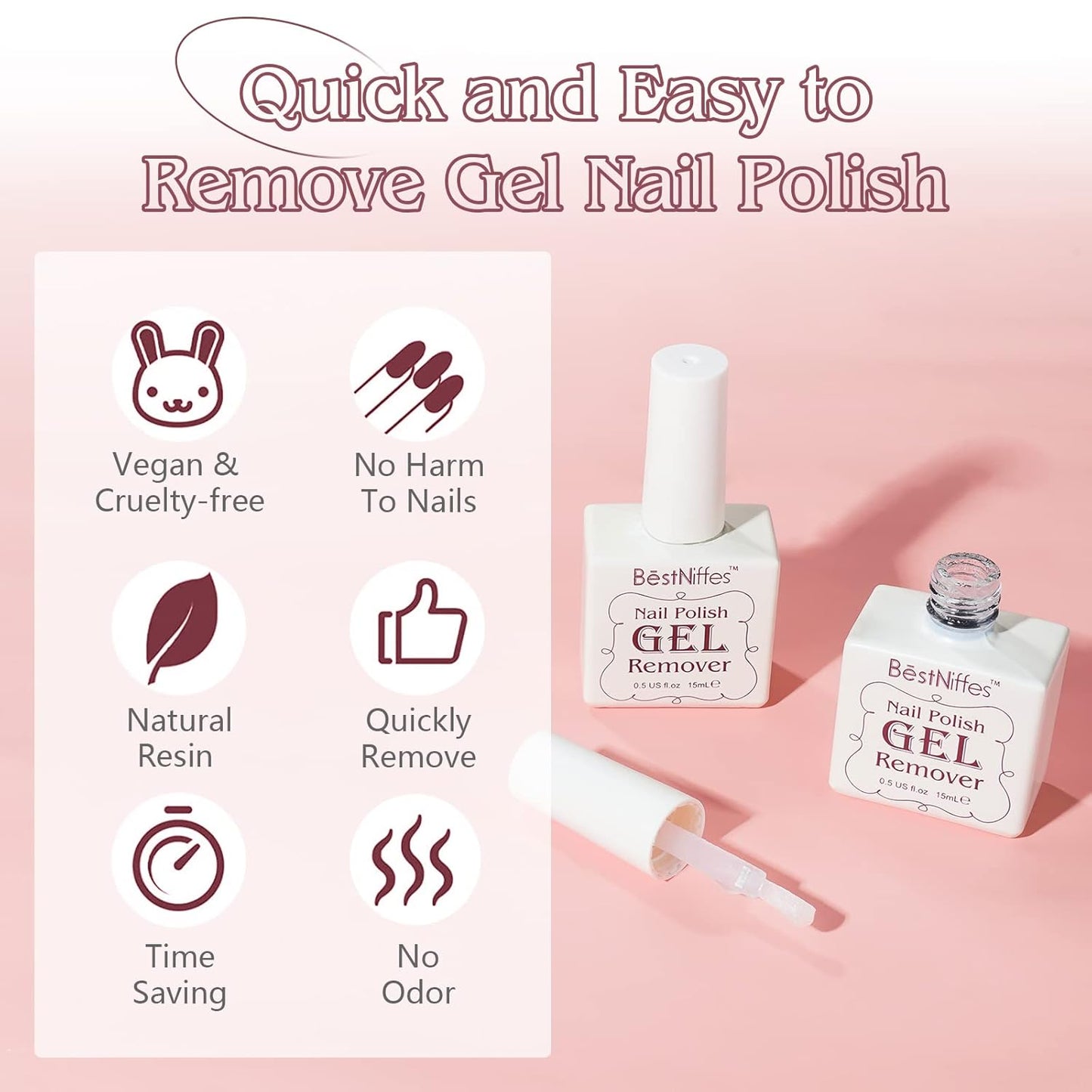 Gel Nail Polish Remover - Quick and Efficient Formula for Professional Gel Polish Removal in 2-3 Minutes, No Foil or Soaking Required, 15ml (2 Pack)