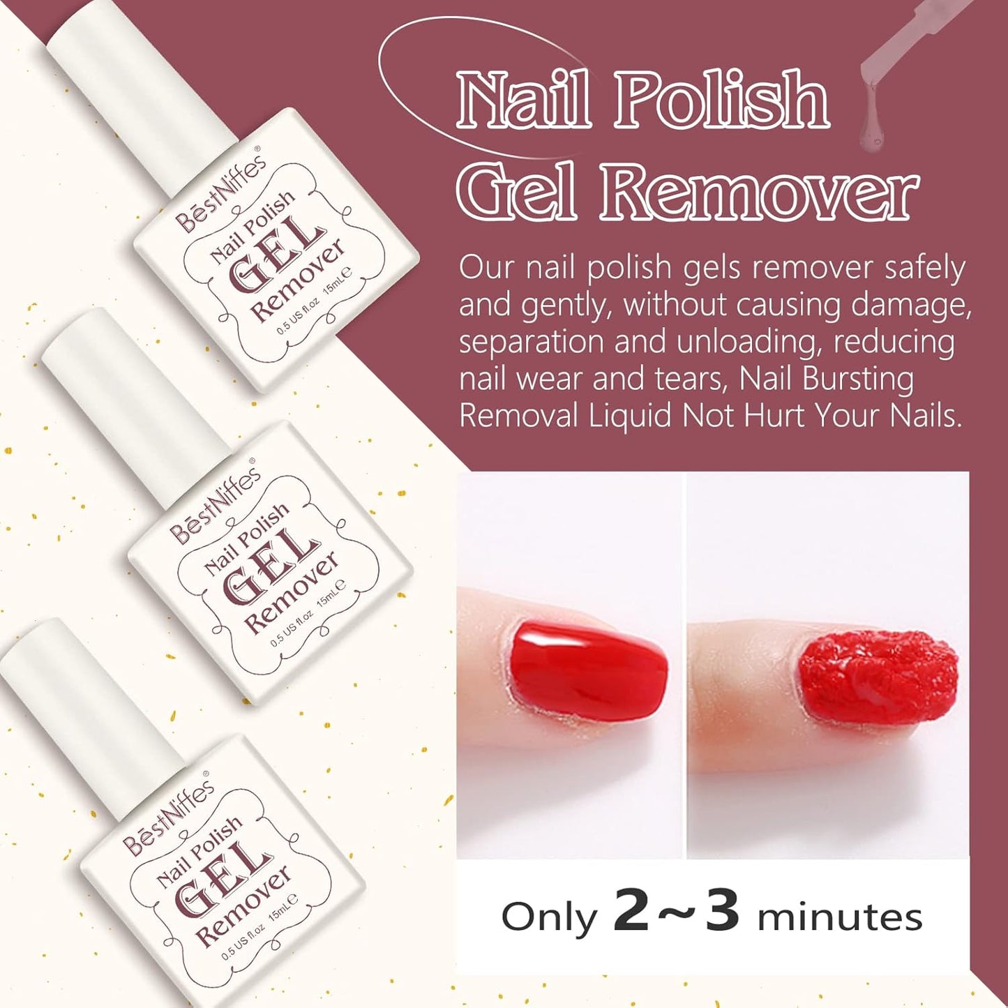 Gel Nail Polish Remover - Quick and Efficient Formula for Professional Gel Polish Removal in 2-3 Minutes, No Foil or Soaking Required, 15ml (2 Pack)